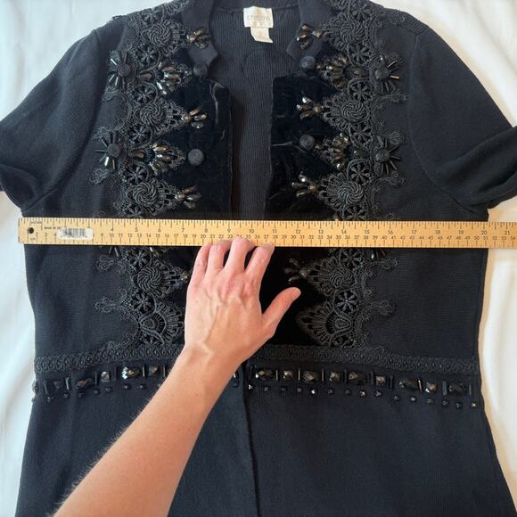 Vintage Chico’s Black Velvet Appliqué Beaded Knit Sweater Jacket Size 2 - Picture 6 of 14